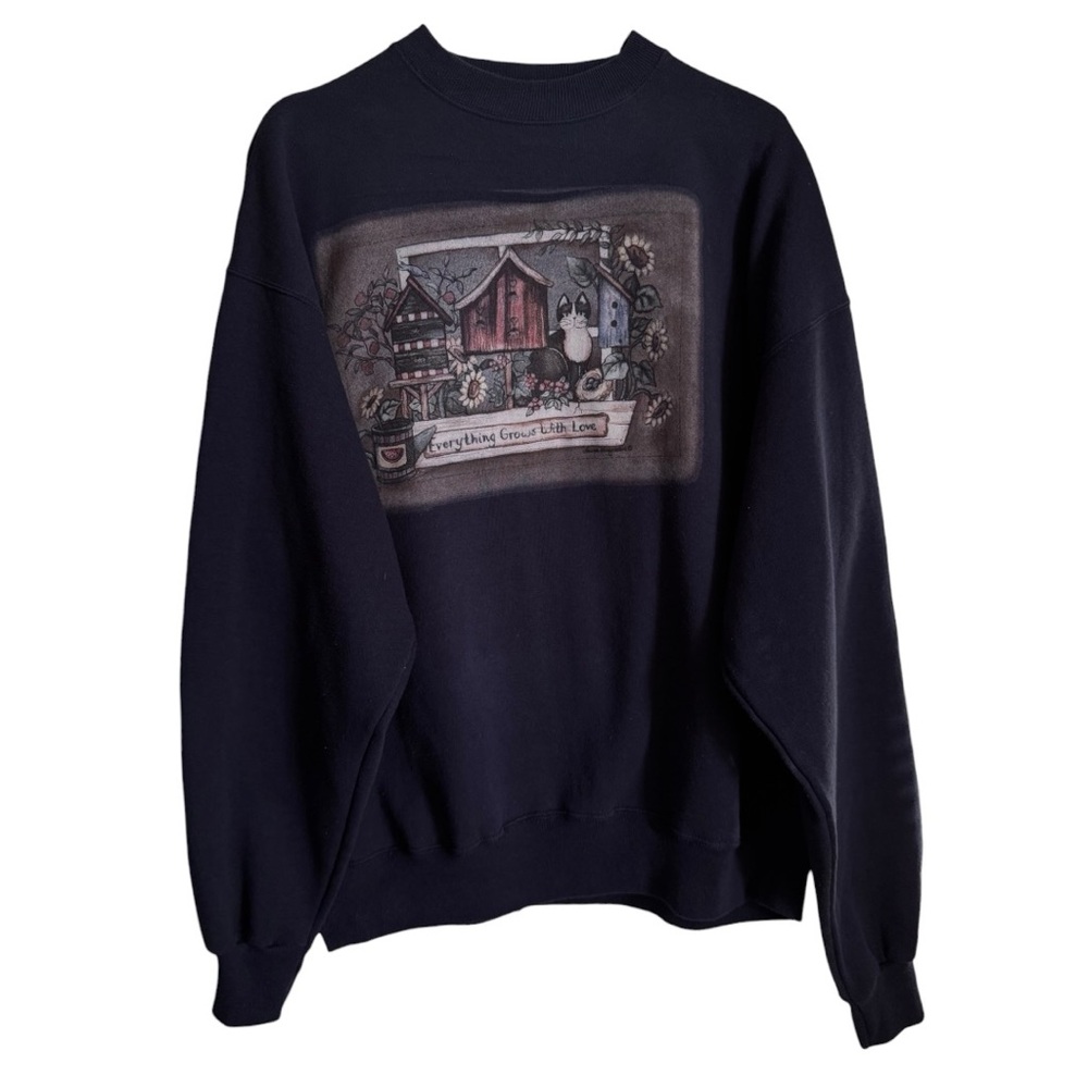 Hanes Navy Blue Vintage Cat Sweater